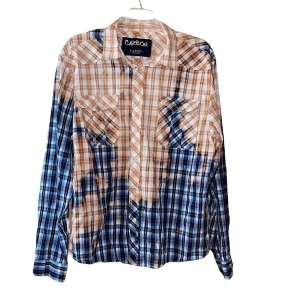 Carbon Women's Tye Dye Plaid Button-Up Shirt Large